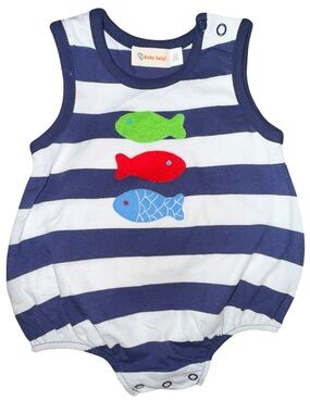 Baby Luigi Fish Bubble Romper 6M Navy White Striped Cotton Sleeveless